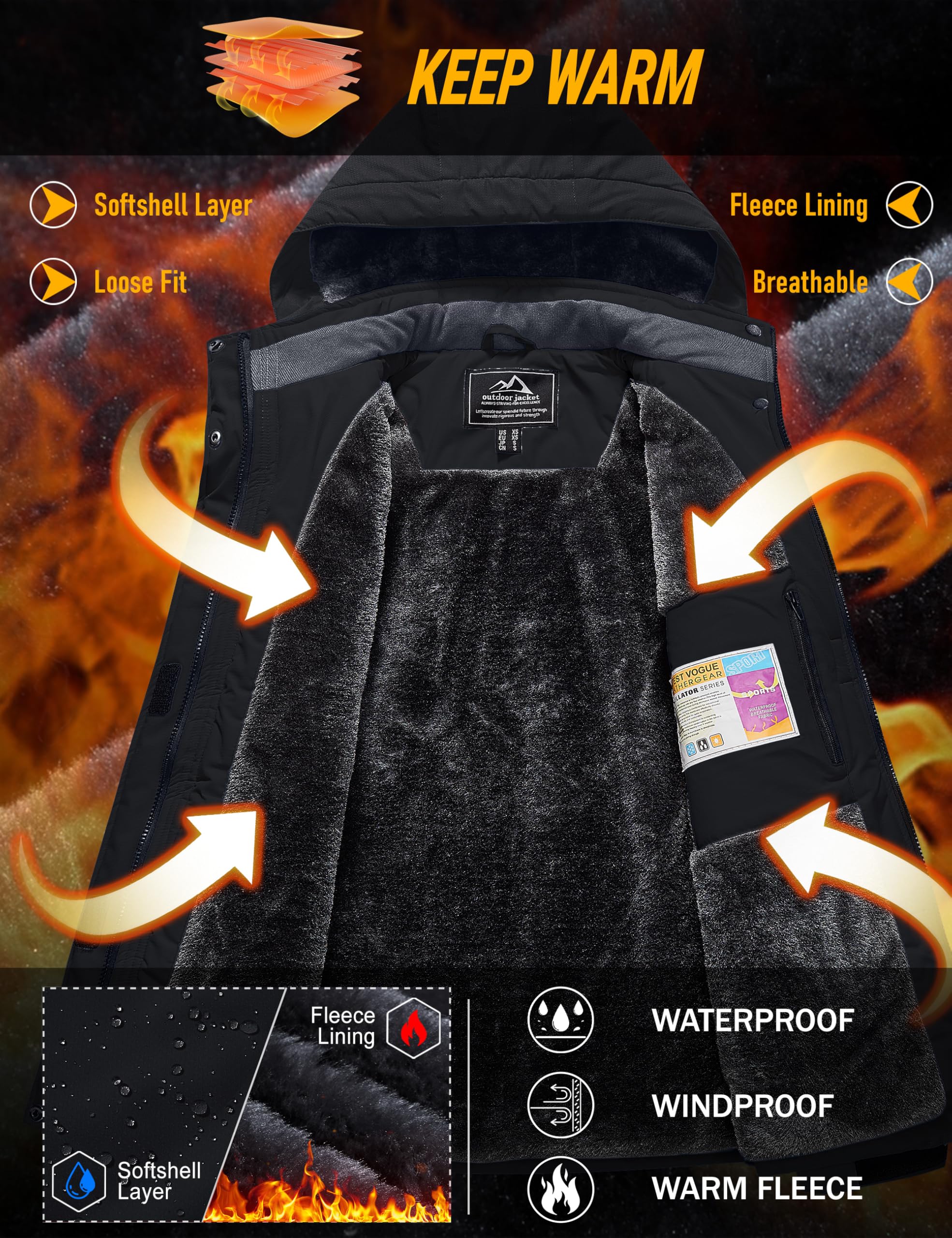 Ski Jacket Waterproof Insulated Snow Coat with Hood