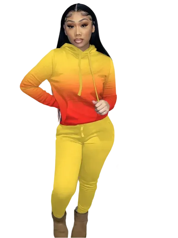 Women's drawstring hoodie and pocket sweatpants two-piece set