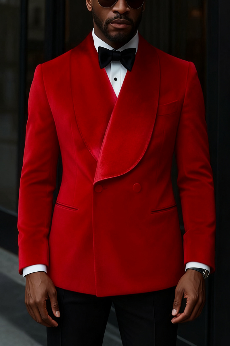 Men's Red Velvet Double-Breasted Blazer