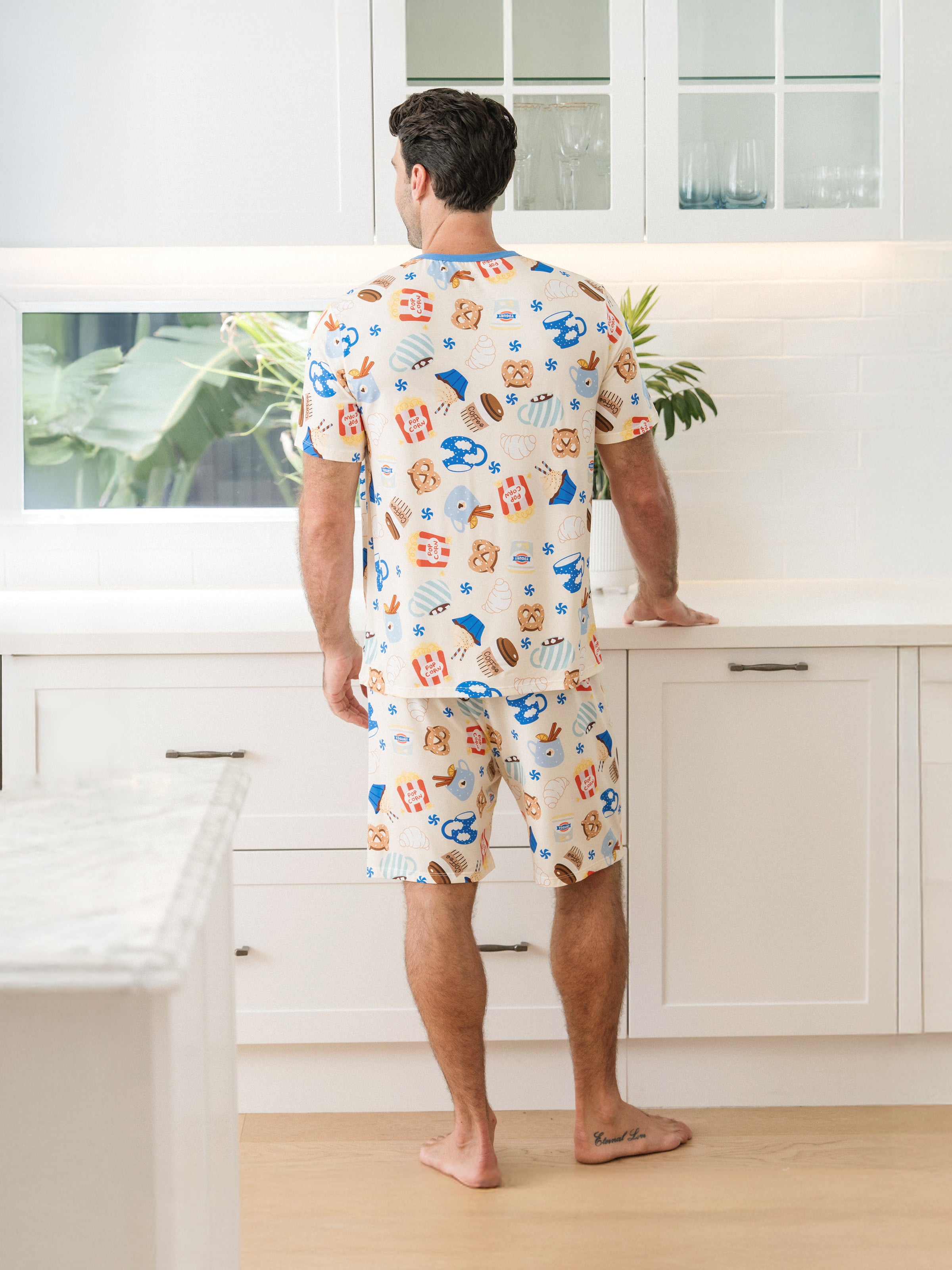 Family Matching Bamboo Pajamas Buttery Soft Bamboo Viscose PJs for Men Women Kids Toddler Baby, Cozy Dessert Print Short-sleeve Sleepwear Blue