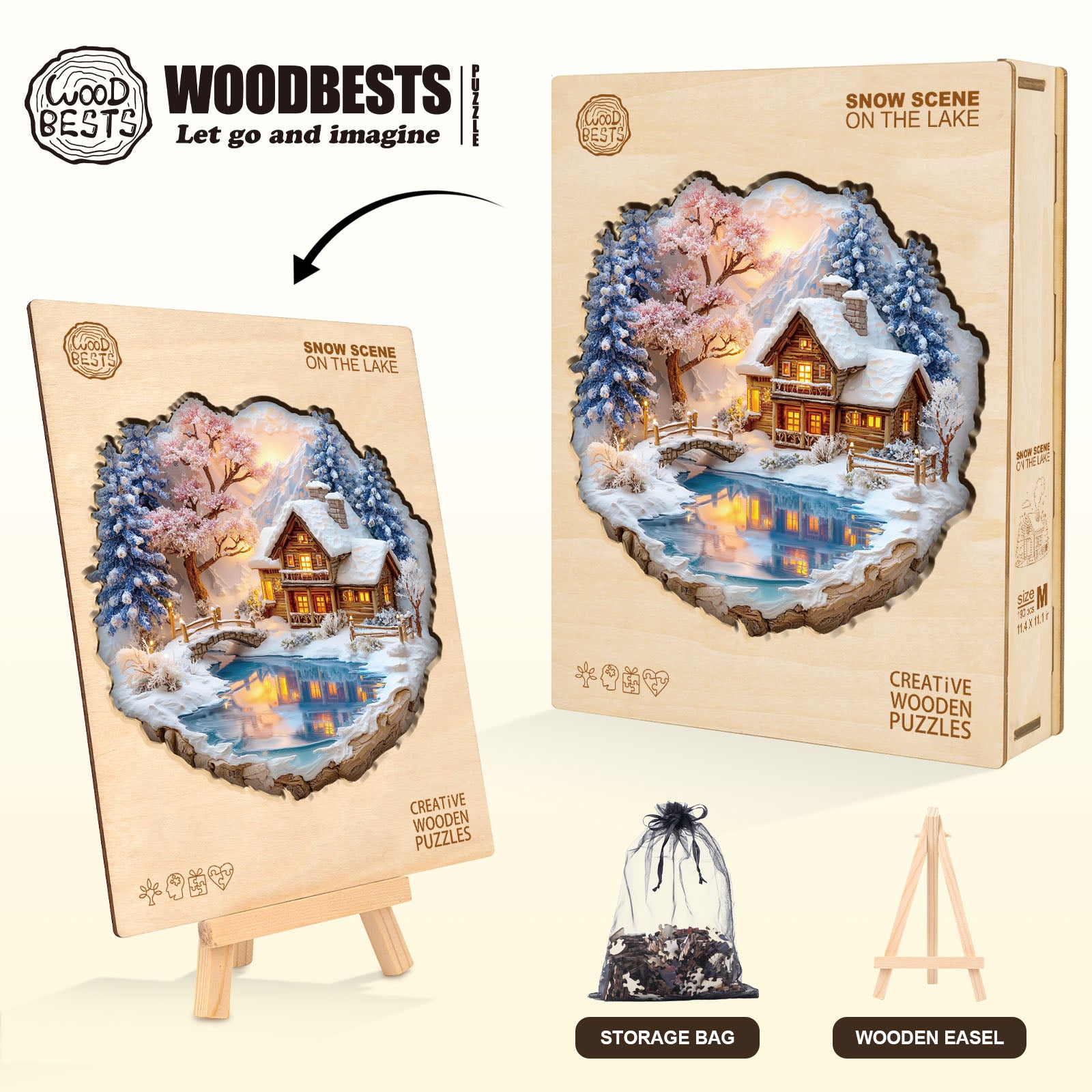Snow scene on the lake Wooden Jigsaw Puzzle