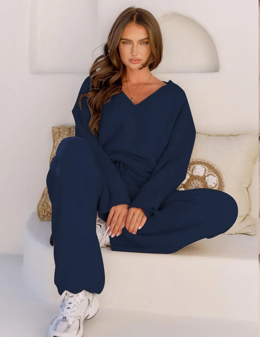 Women's Lounge Sets 2025 Fall Fashion 2 Piece Outfits Sweater Pajama Set
