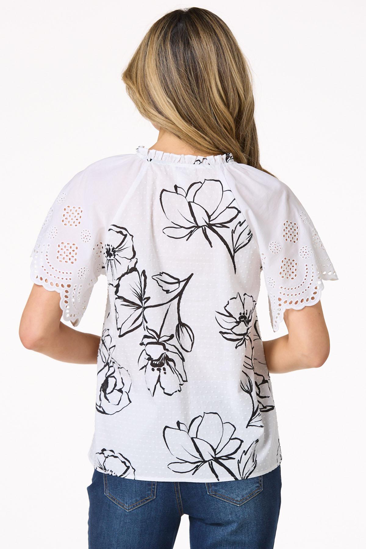 Floral Eyelet Clip Dot Top