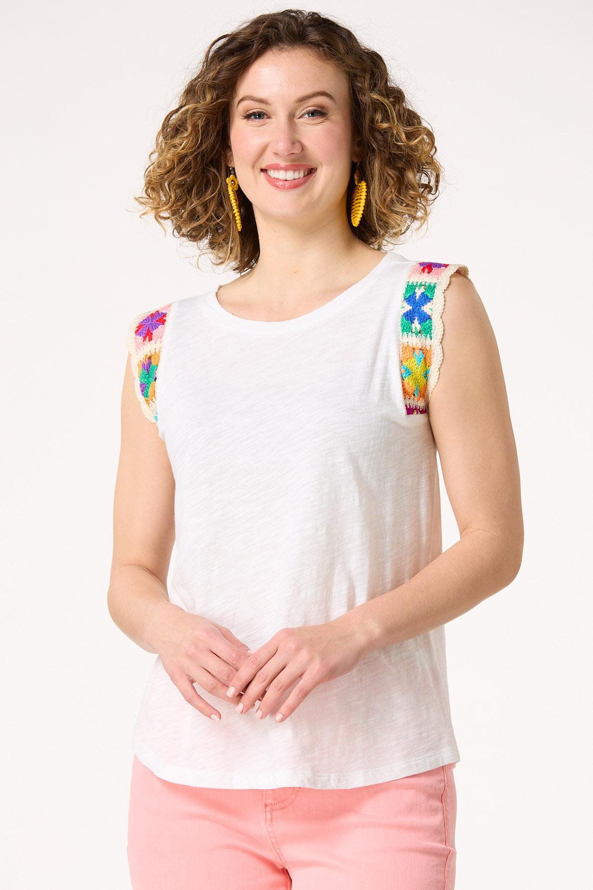 Floral Crochet Trim Tank