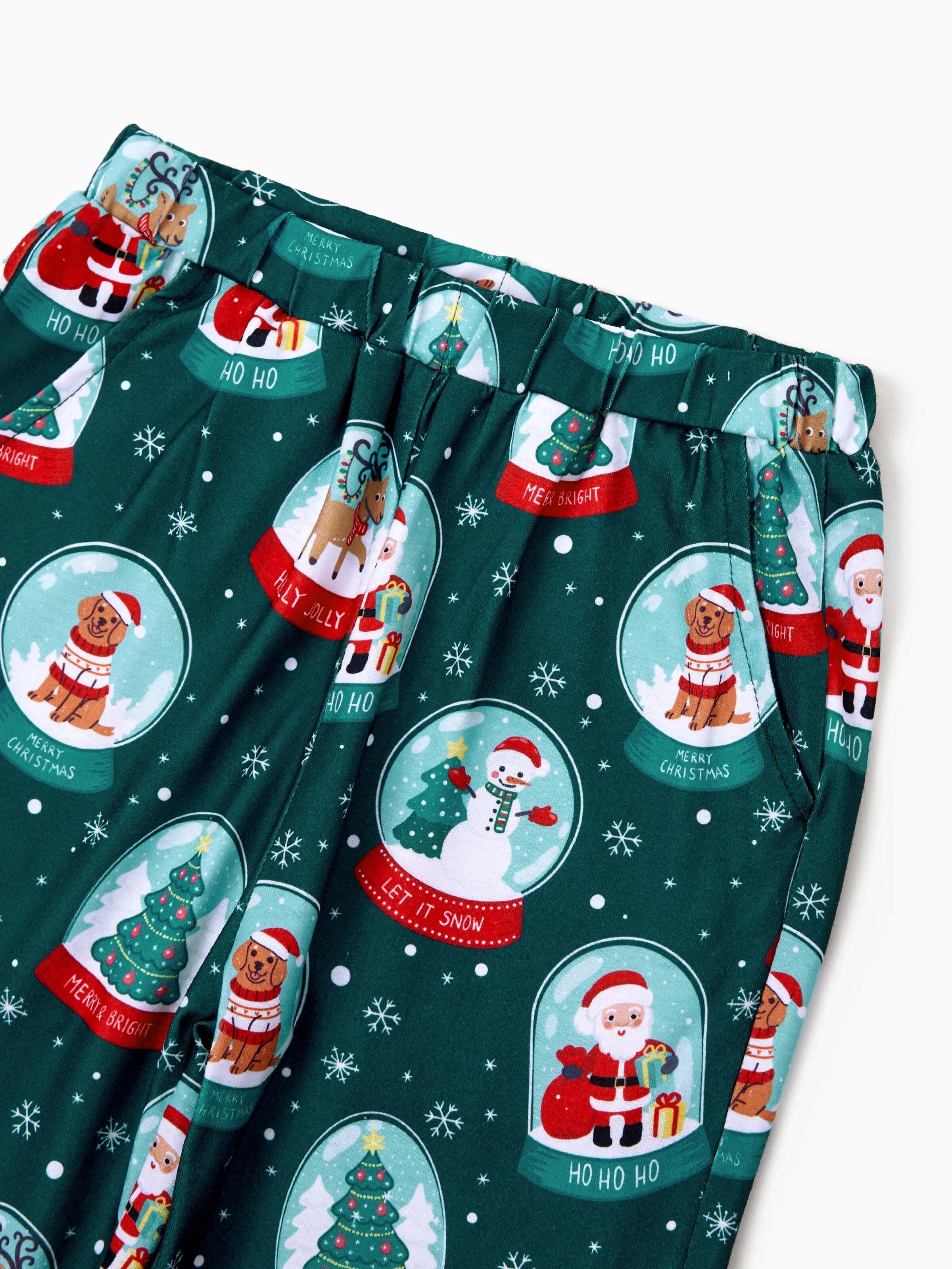 Christmas Matching Family Pajamas Set Santa Claus Christmas-themed Print PJS Turquoise