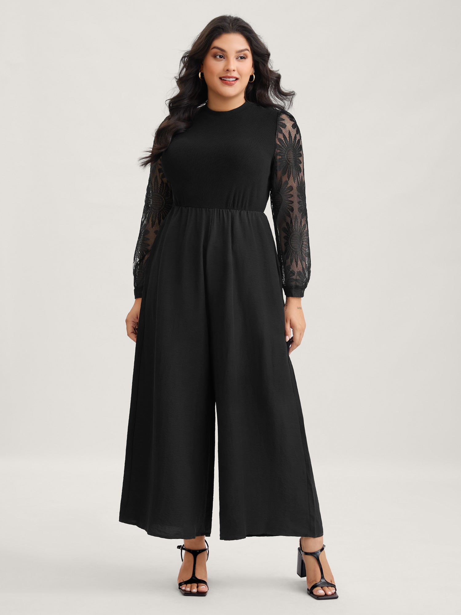 Crochet Lace Mesh Mock Neck Jumpsuit