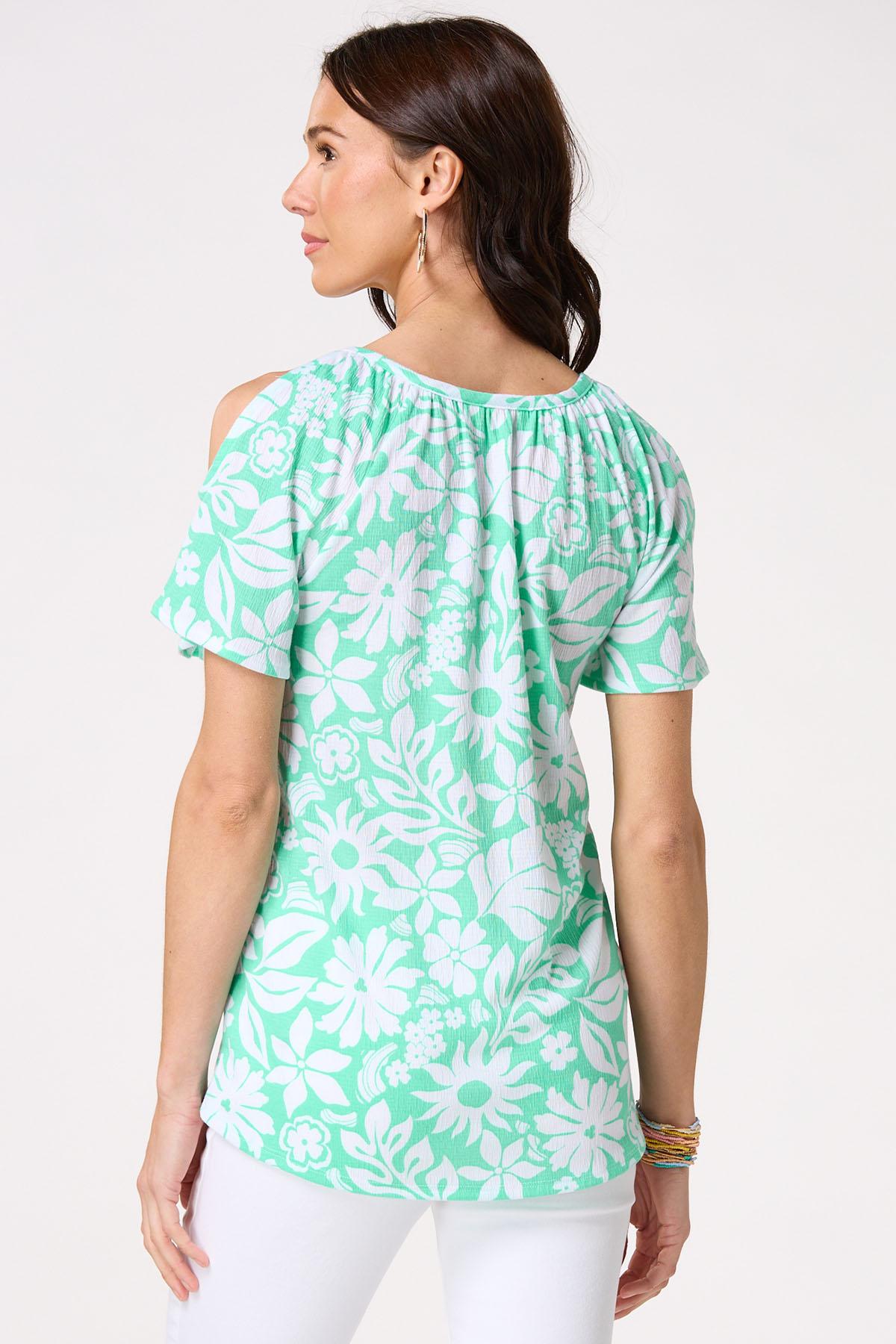 Cold Shoulder Floral Button Down Top