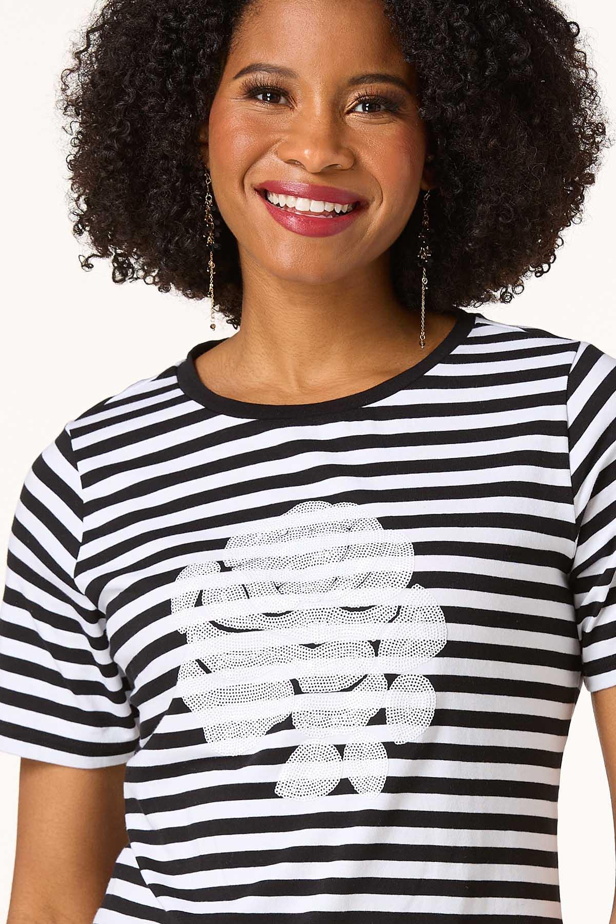 Stripe Sequin Rose Top