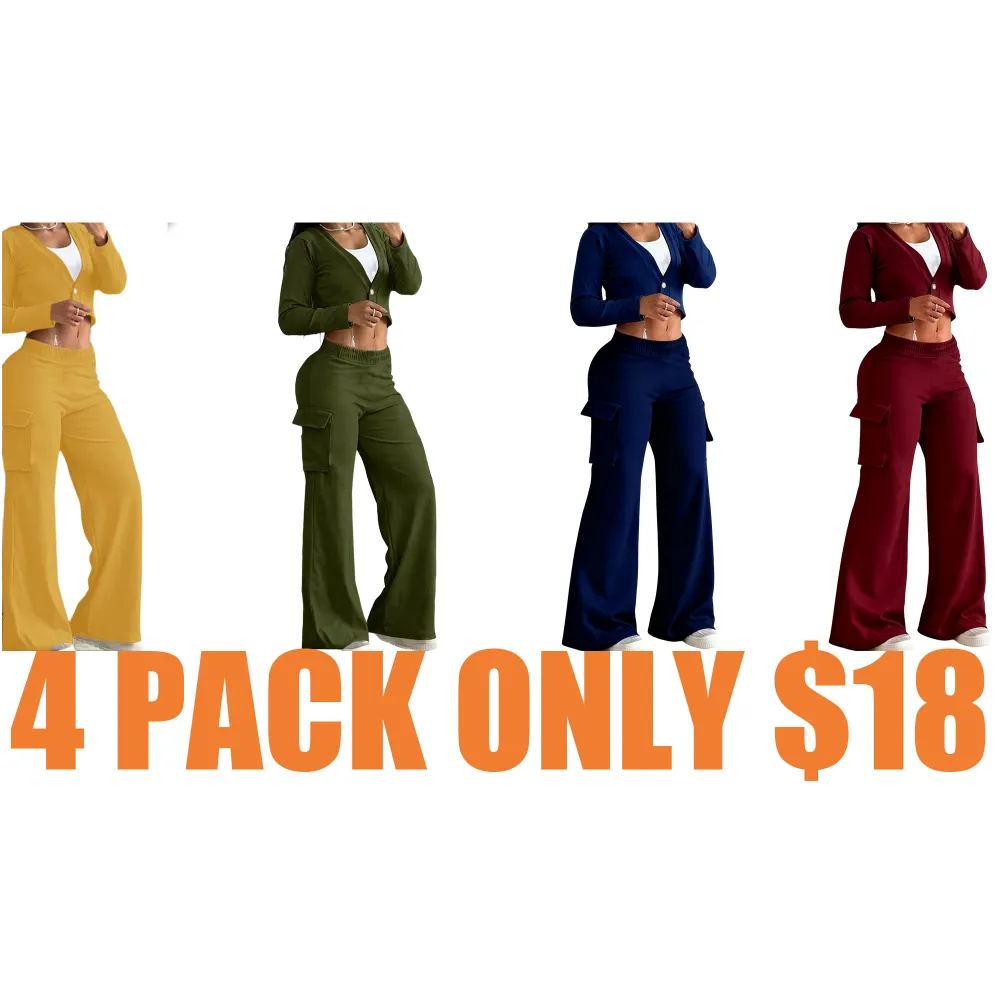 Women's Solid Color Flap Pocket Pants