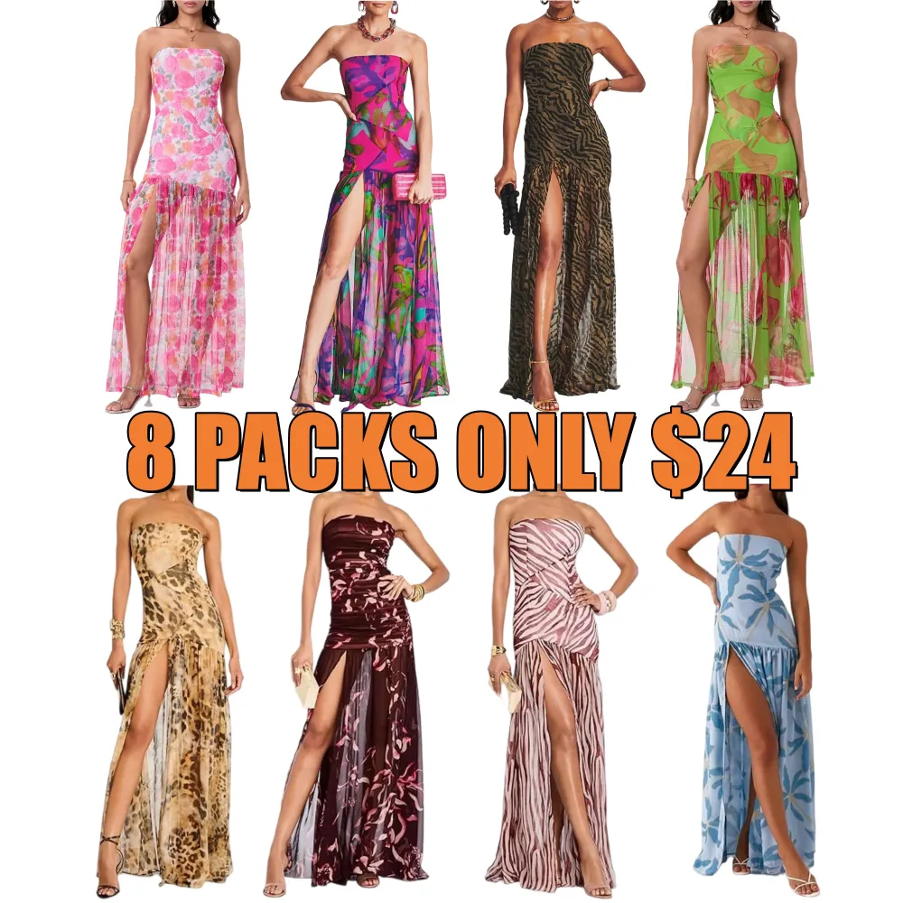 Women's Tube Top DressStrapless Backless High Slit Long Dress