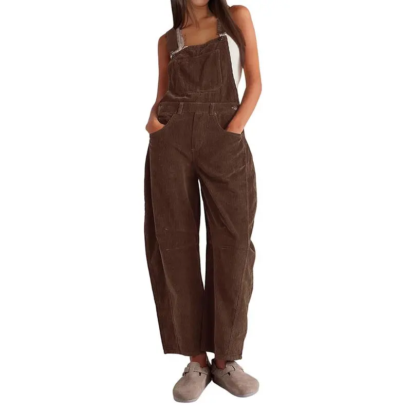 Women Barrel Wide Leg Bib Corduroy Pants