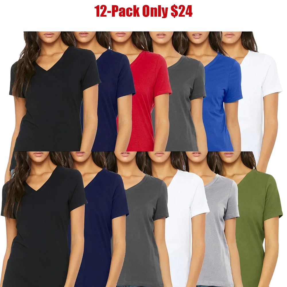 Women's 6-Pack Loose Fit Short Sleeve V-Neck & Crew Neck Classic Tee Summer Top