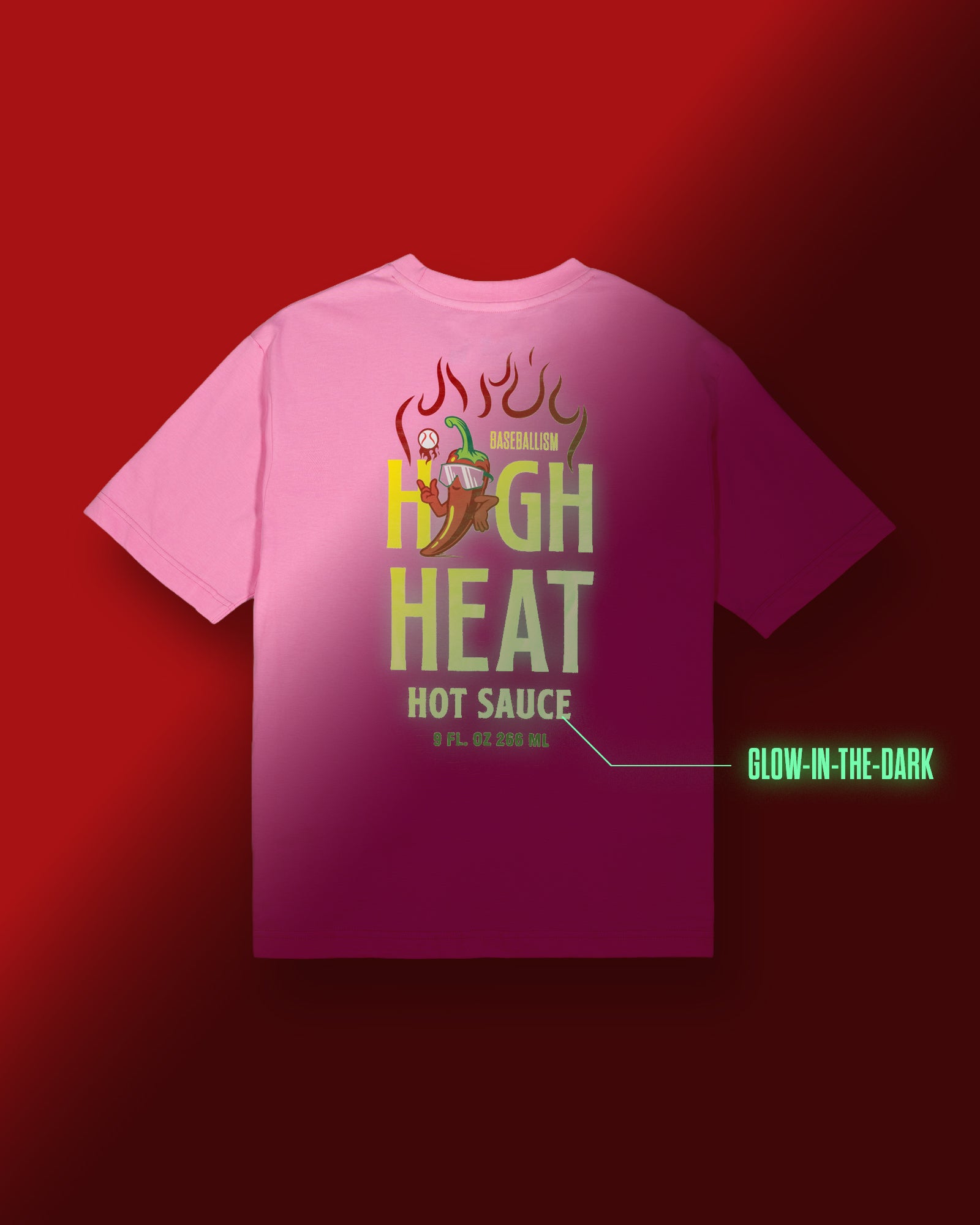 High Heat Hot Sauce Glow in the Dark T-Shirt (Pink) - Youth