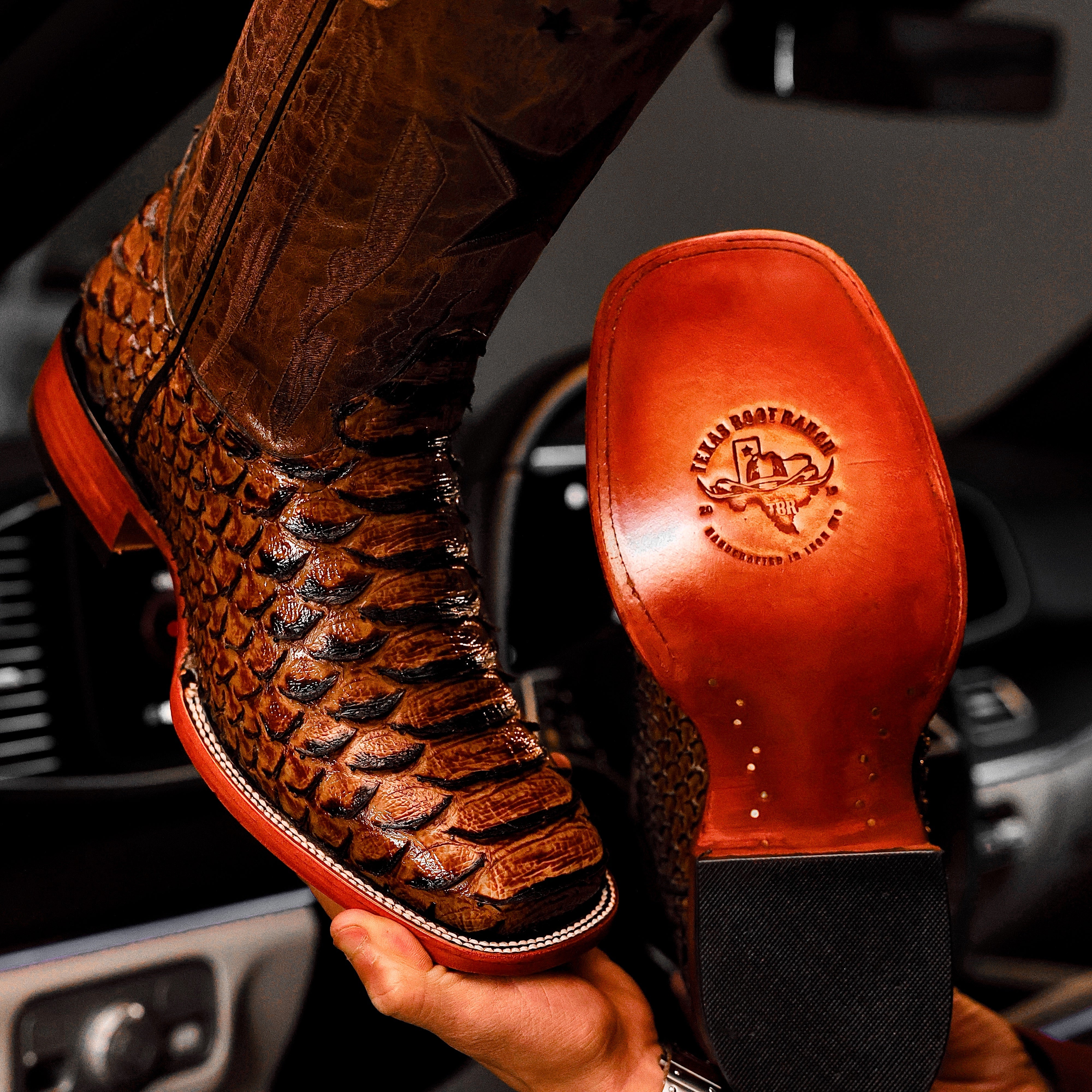 Honey Cognac Python Leather Boots - Square Toe