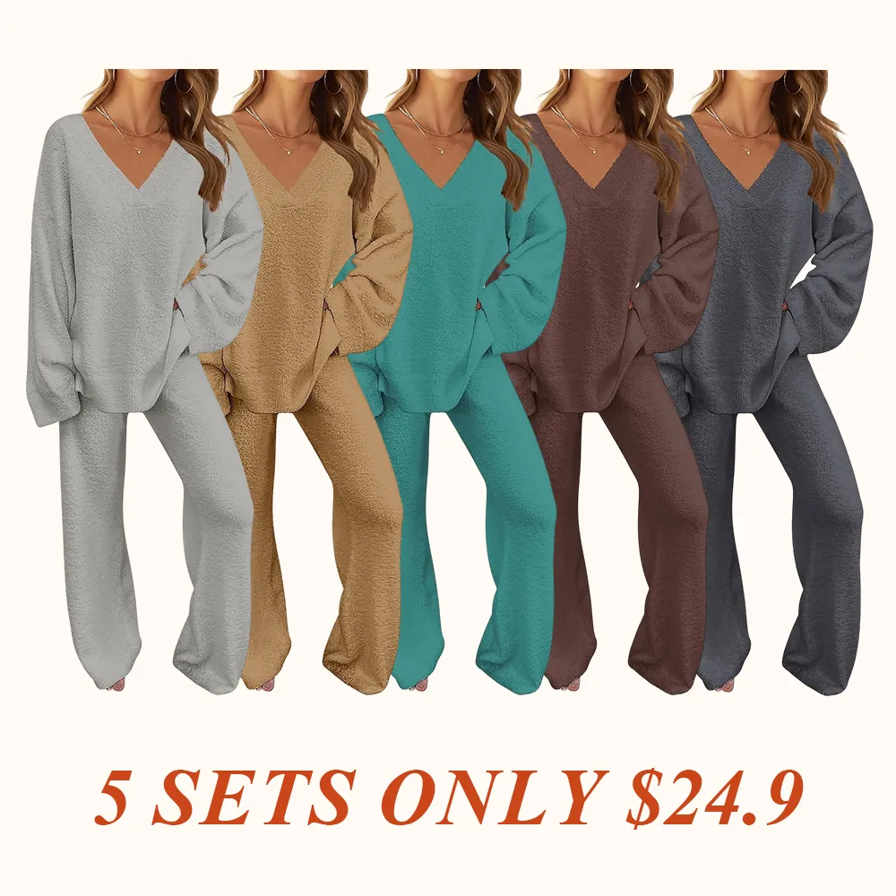 Women's Lounge Sets 2025 Fall Fashion 2 Piece Outfits Sweater Pajama Set