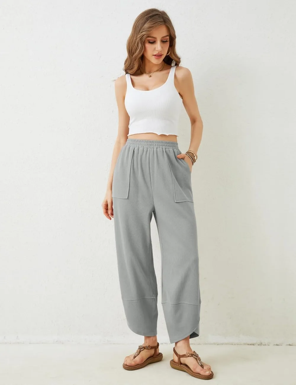 Women's Wide Leg Harem Pants Casual Palazzo Pants with Pockets High Waist Relaxed Fit