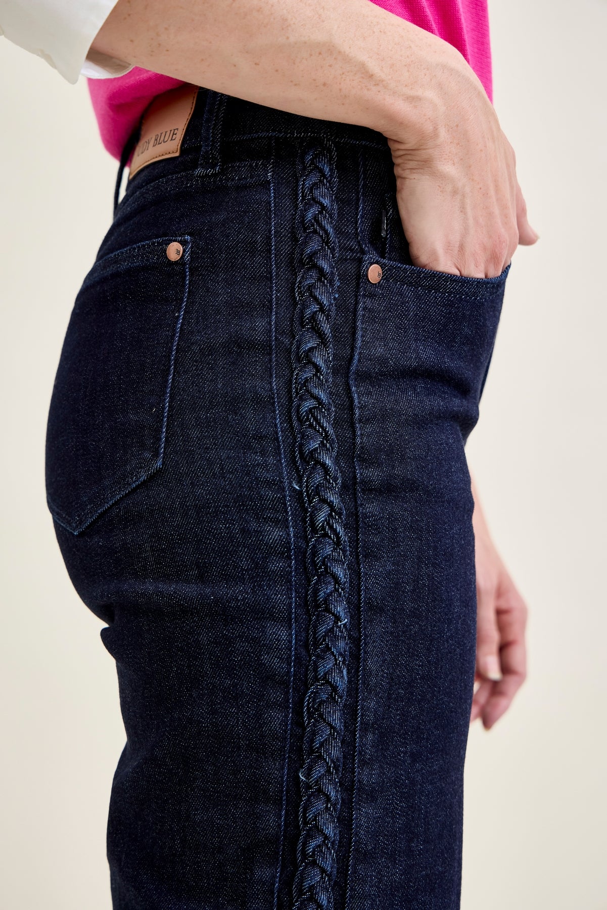 Dottie Side Seam Braid Cropped Wide Leg Jeans