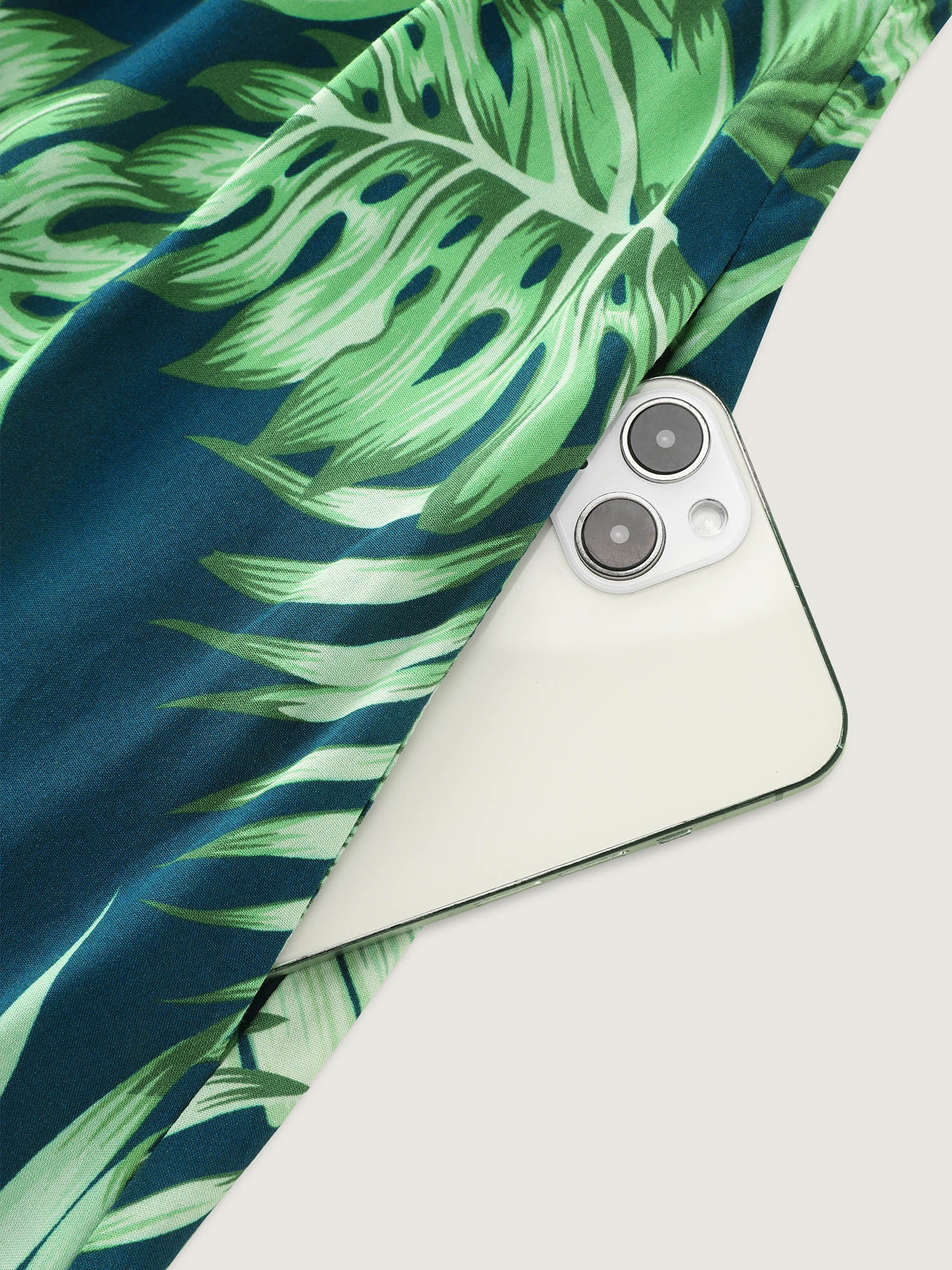 Tropical Plant Print V-Neck Midi Dress