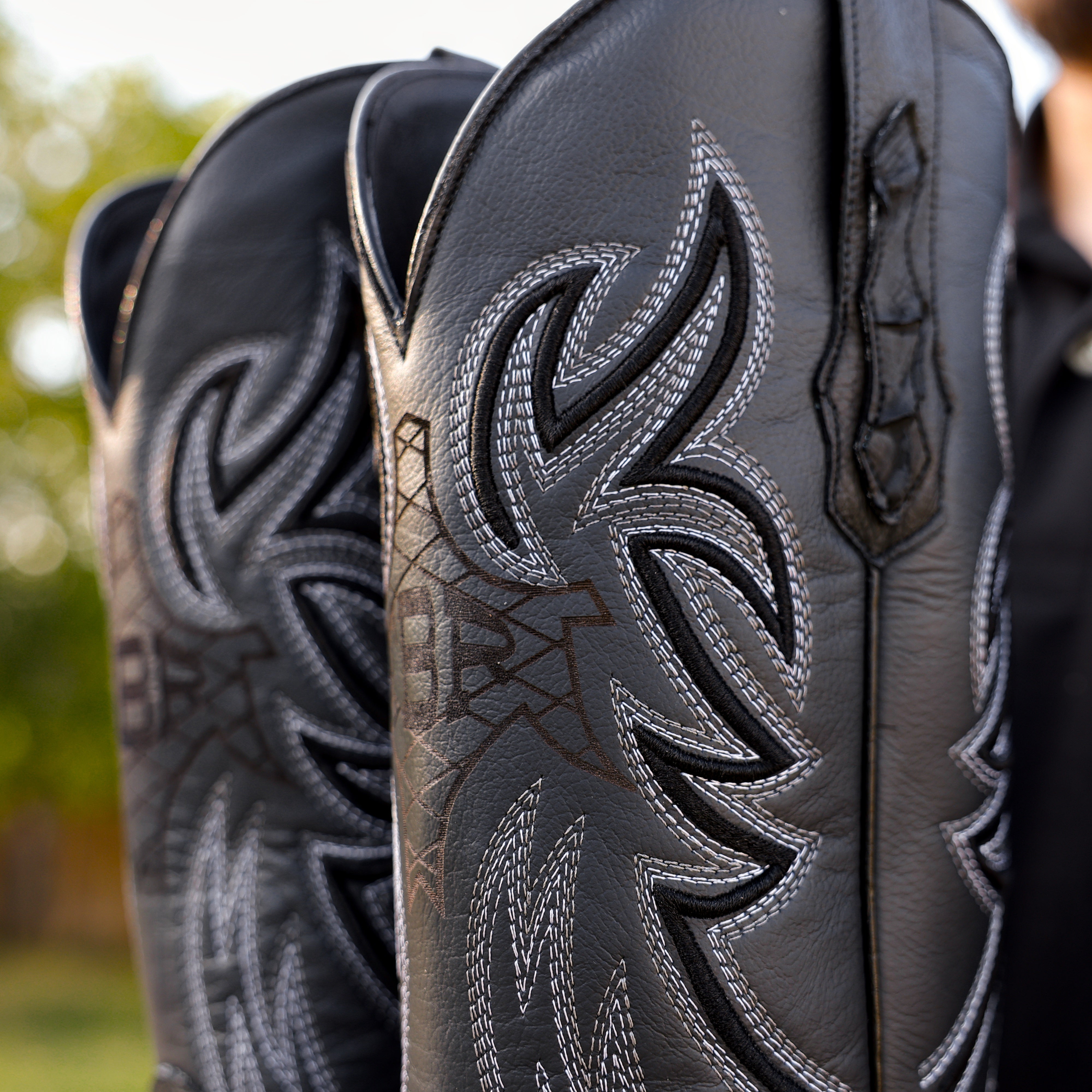 Matte Black Jumbo Python Leather Boots - Square Toe