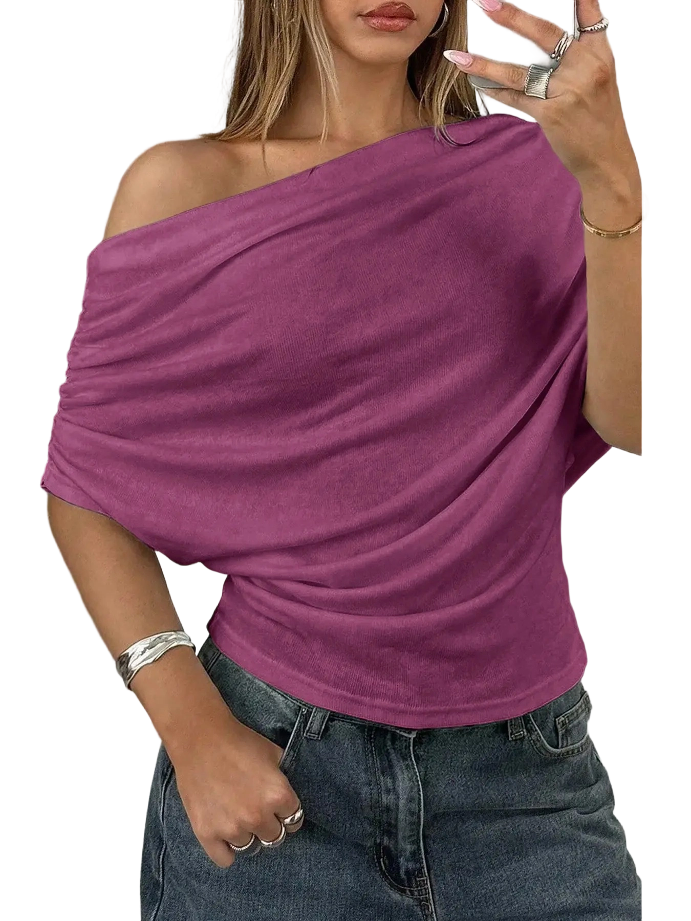 Chic Asymmetrical Shoulder Knit Top