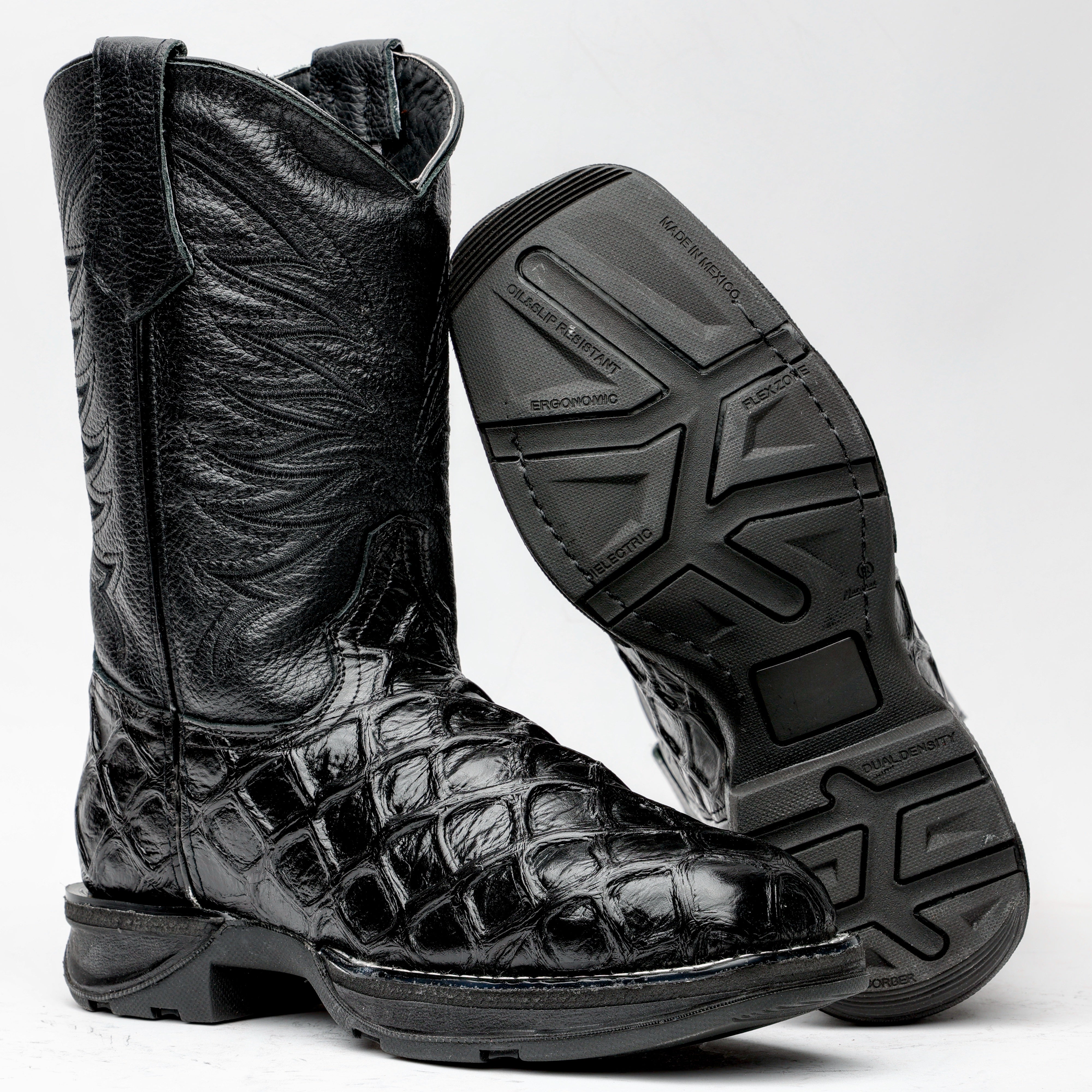 Black Pirarucu Leather Boots With 3D Lightweight BLACK EDITION Sole - Composite Toe