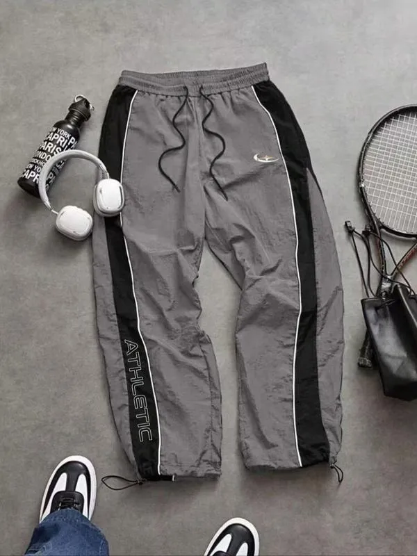 Men's Casual Sporty Long Pants, Loose Fit Drawstring Cuff