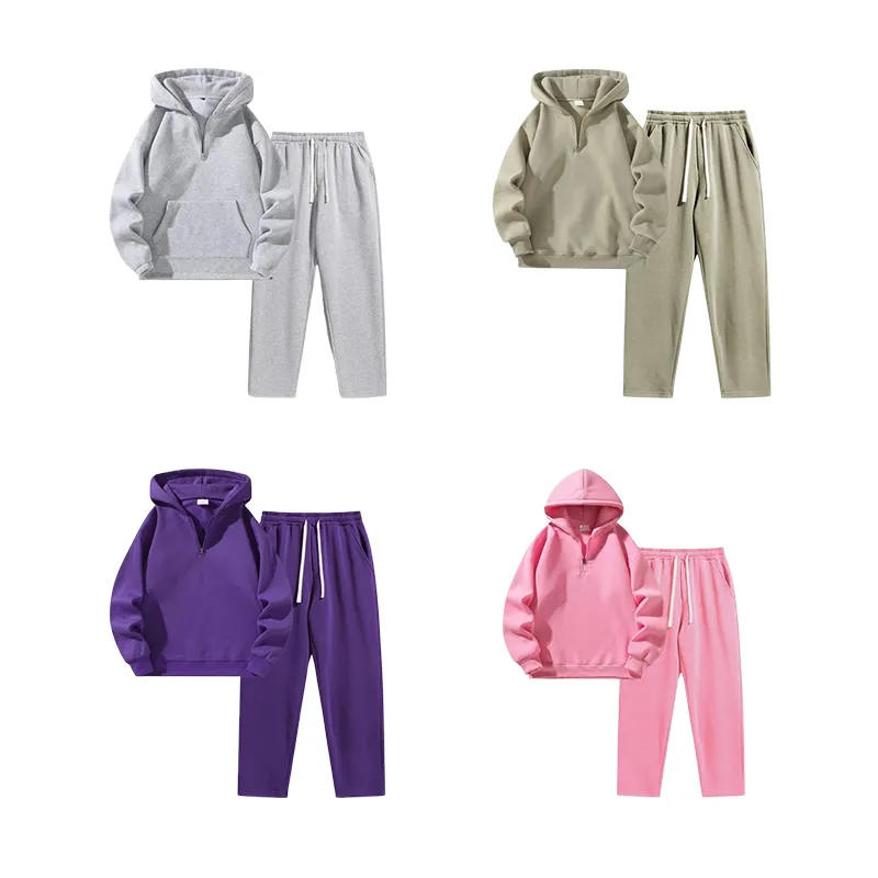 🔥Last Day Promotion 89% OFF🔥Men'S Plain Drop Shoulder Sweatsuit Set, Casual Half Zip Hoodie & Drawstring Sweatpants With Pocket