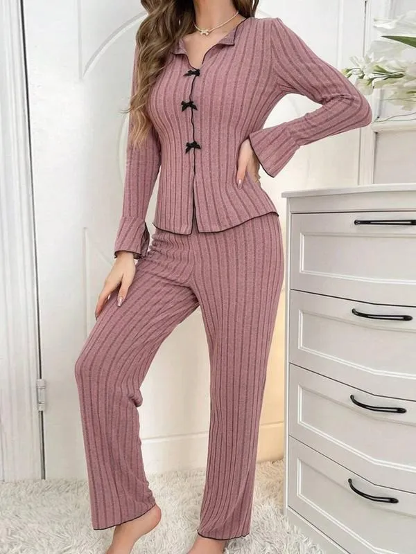 Women's two-piece loungewear set with ruffled top and pants