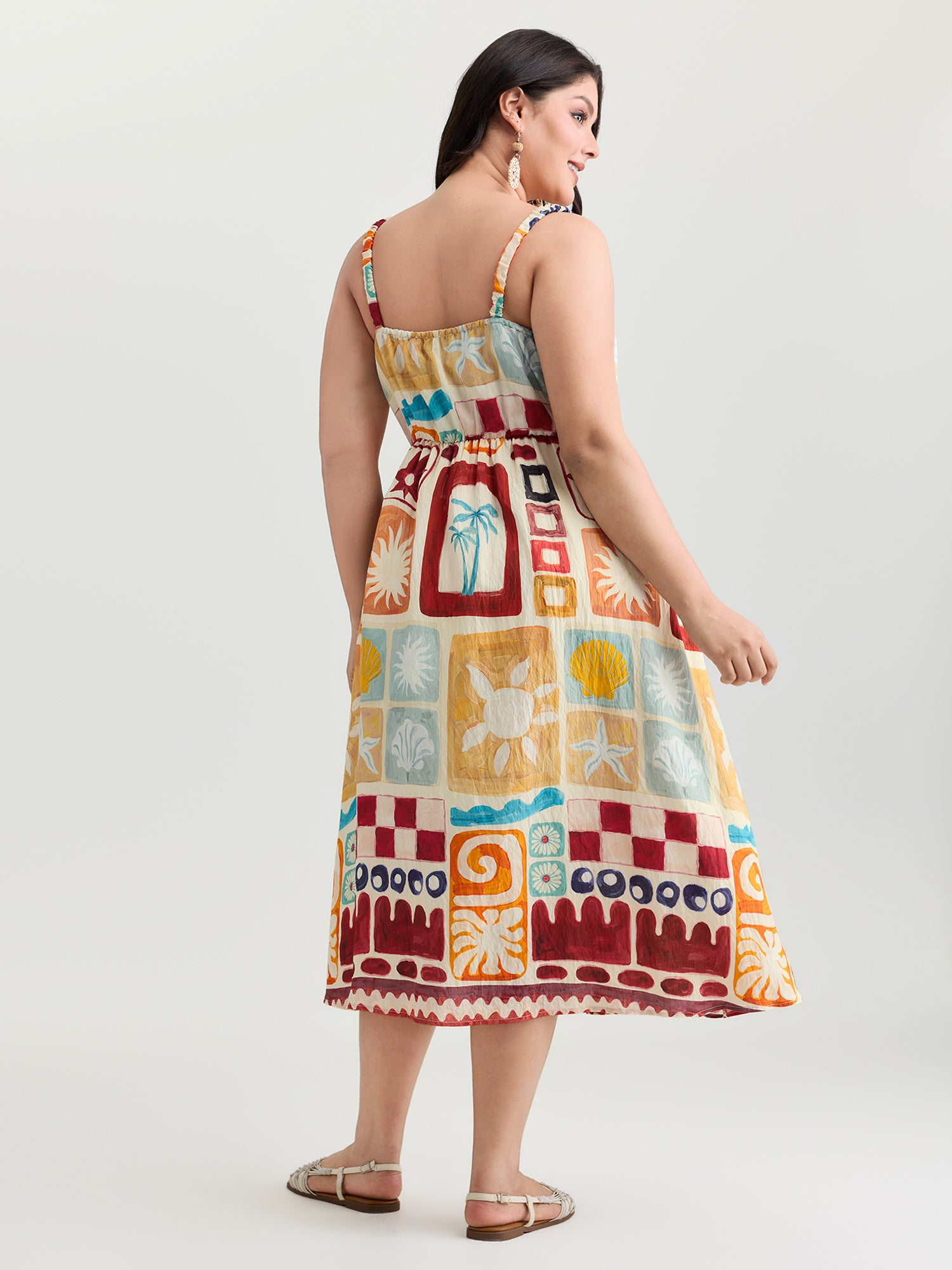 Playful Collage Print Cami Midi Dress
