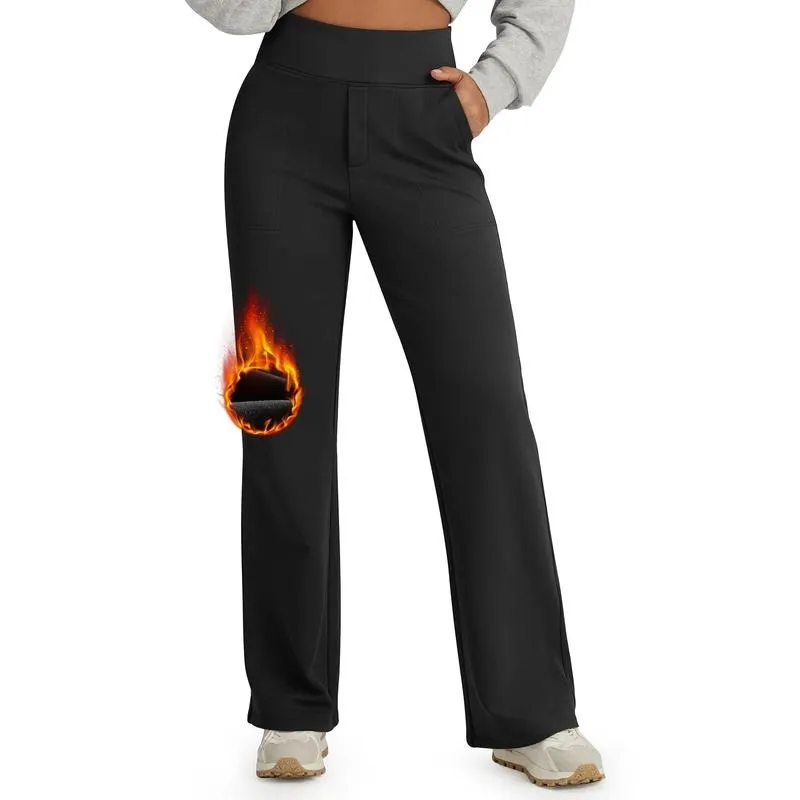 Fleece Lined Pants Women Wide Leg Sweatpants Women Warm Winter Pajamas Pants