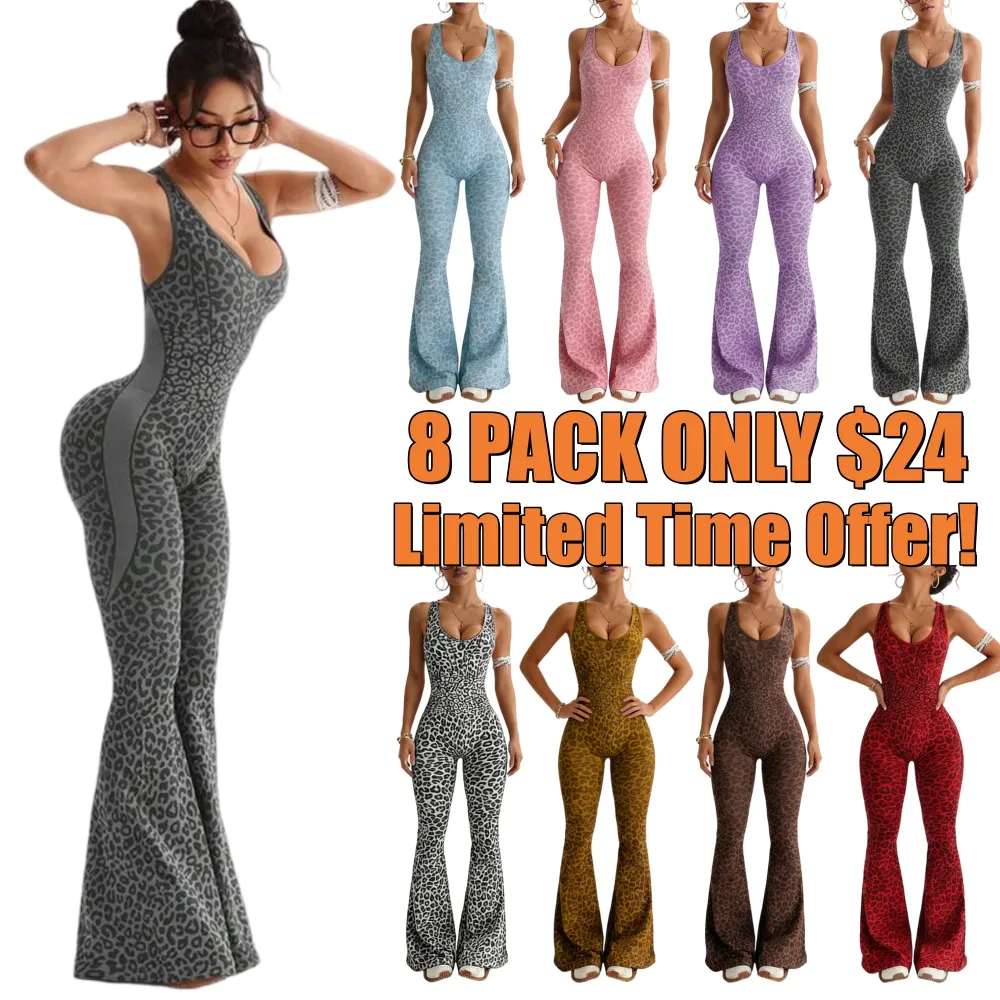 Women's Leopard Print Flared Workout Bodysuit