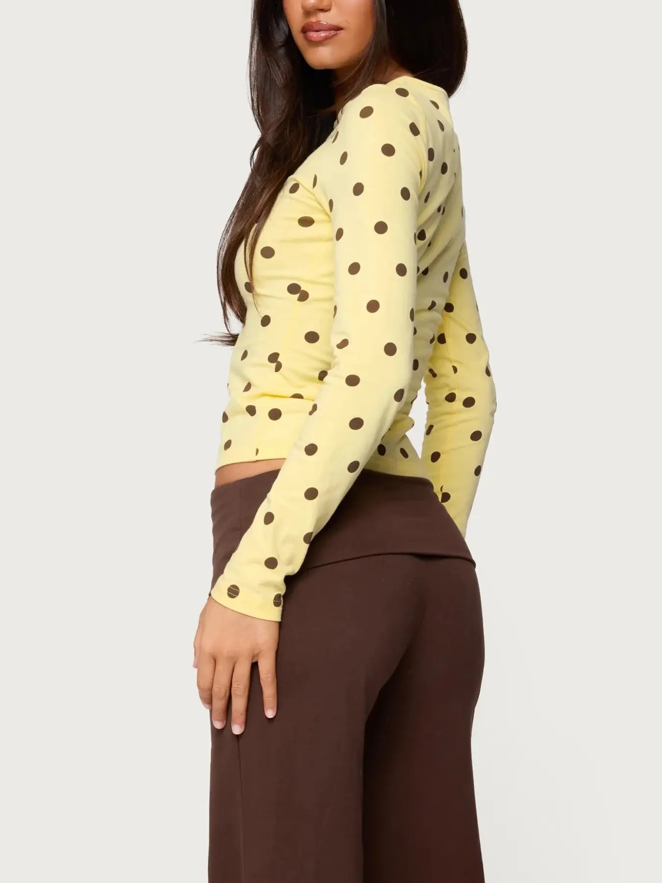 Women’s Retro Polka Dot Slim Fit Long Sleeve Crop Top – Vintage Chic Casual Style