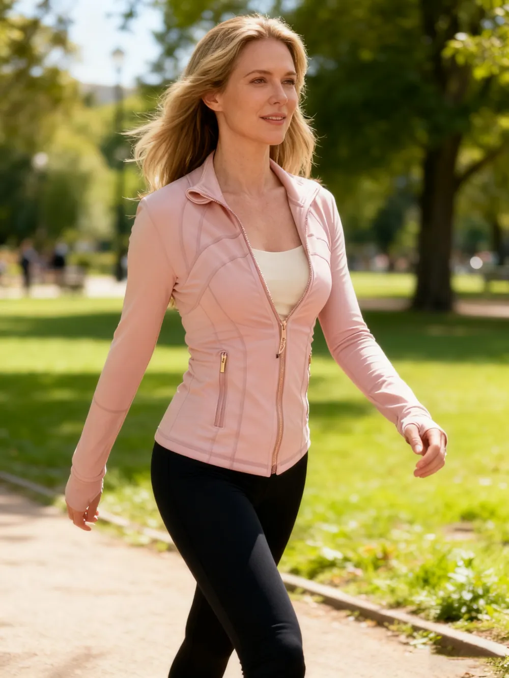 Women's Yoga Suit Gold Zipper Stand Up Collar Slimming Fitness Jacket