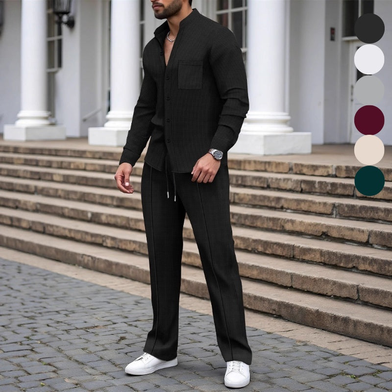 🎁2026 New Arrivals💥Men’s Casual Waffle Shirt Pants 2-Piece Set🔥