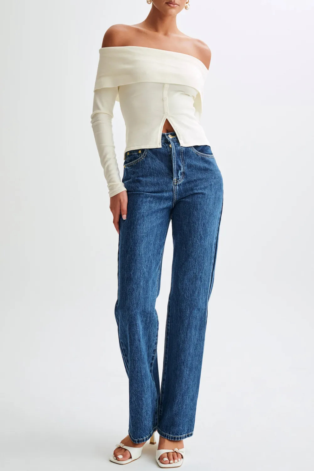 Buttoned Off Shoulder Knit Top