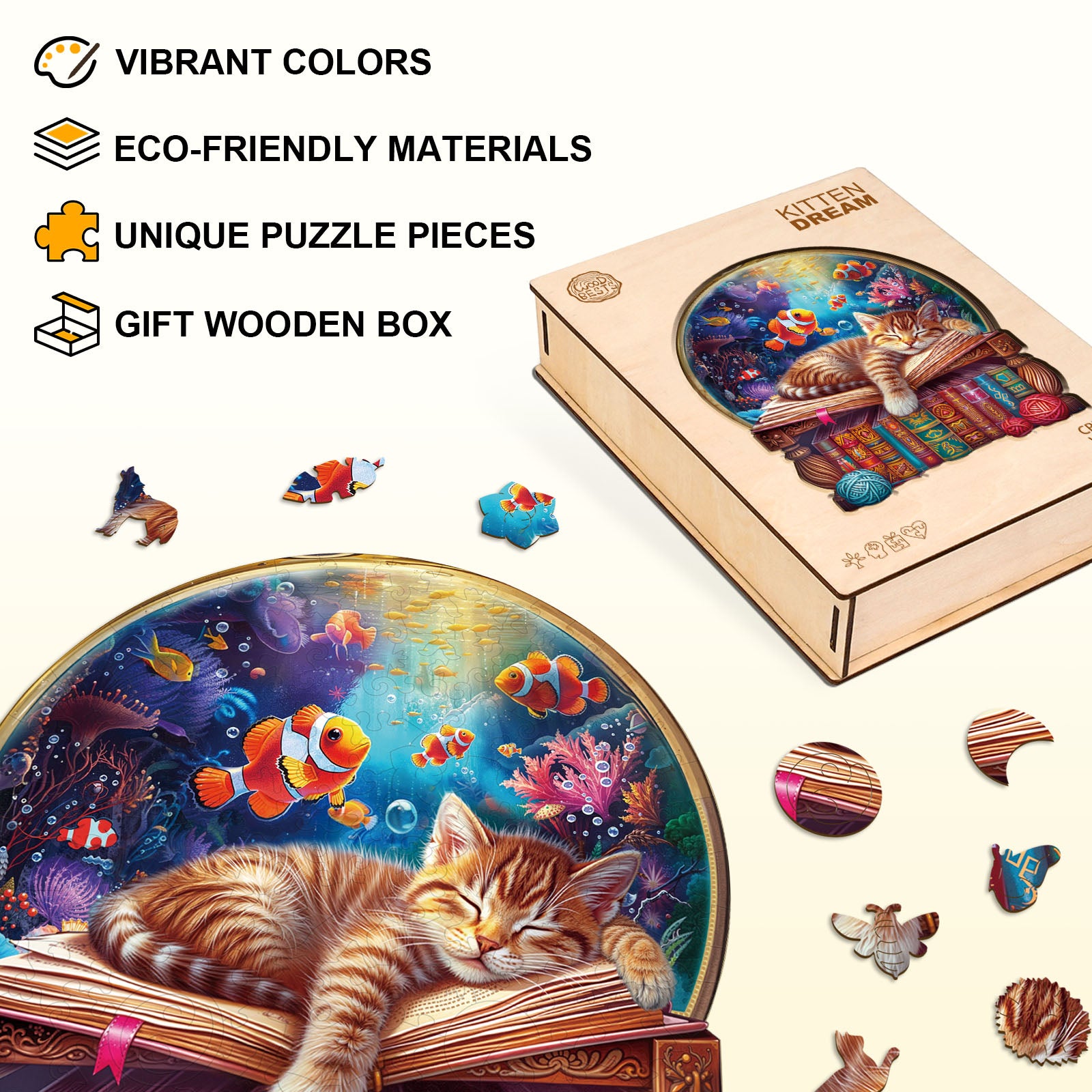 kitten dream Wooden Jigsaw Puzzle