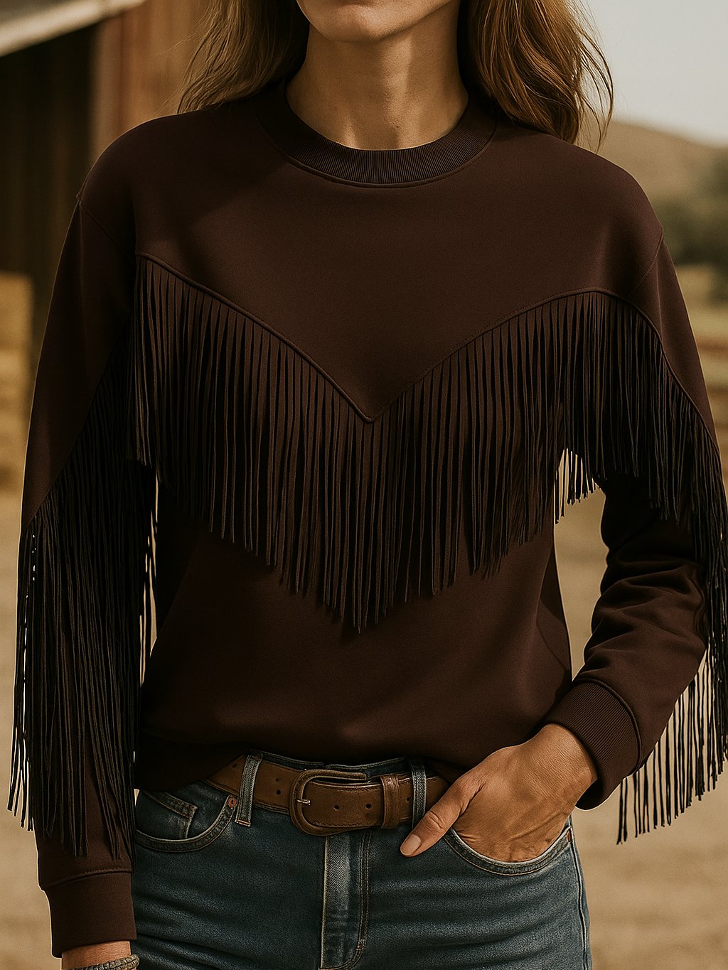 Women's Retro Western Tassel Sweatshirt