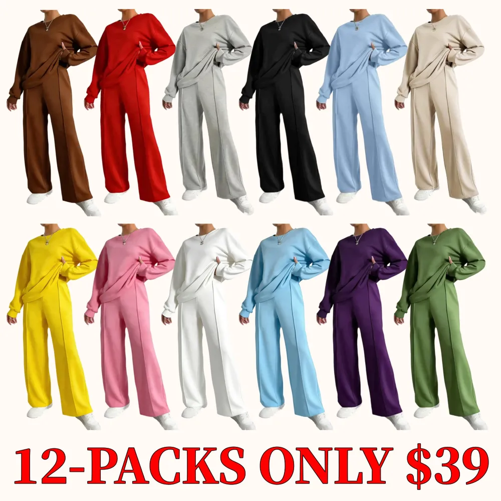 Women's casual two-piece set, featuring a round-neck long-sleeved top and trousers