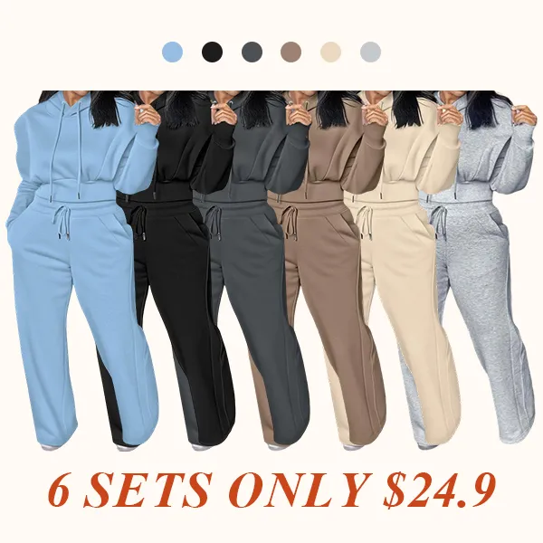 Hooded Long Sleeve Sweatshirt and Casual Wide Leg Sweatpants Set