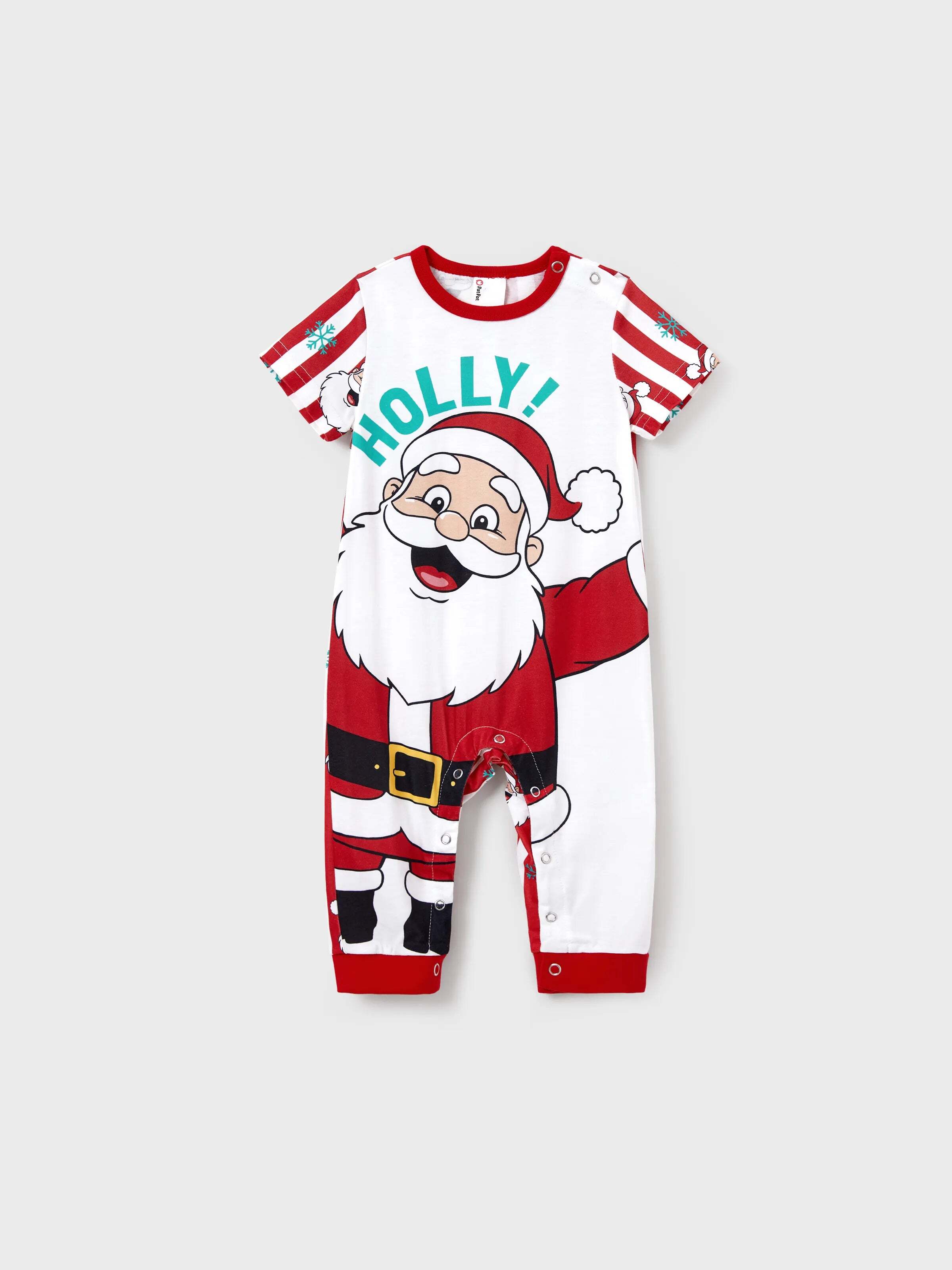 Christmas Matching Family Pajamas Set Santa Claus and Snowflakes Red Stripes PJS Red
