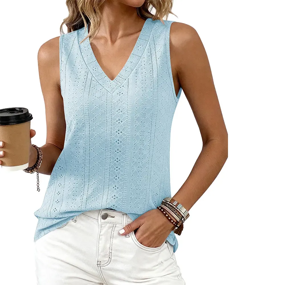 Women's Vest 2026 Summer Hollow-out Crossover V-neck Sleeveless Casual Loose Basic Style