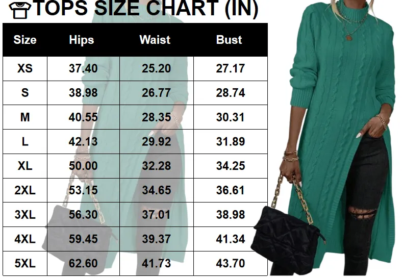 Sweater Mock Neck Split Hem Cable Knit Longline for Fall