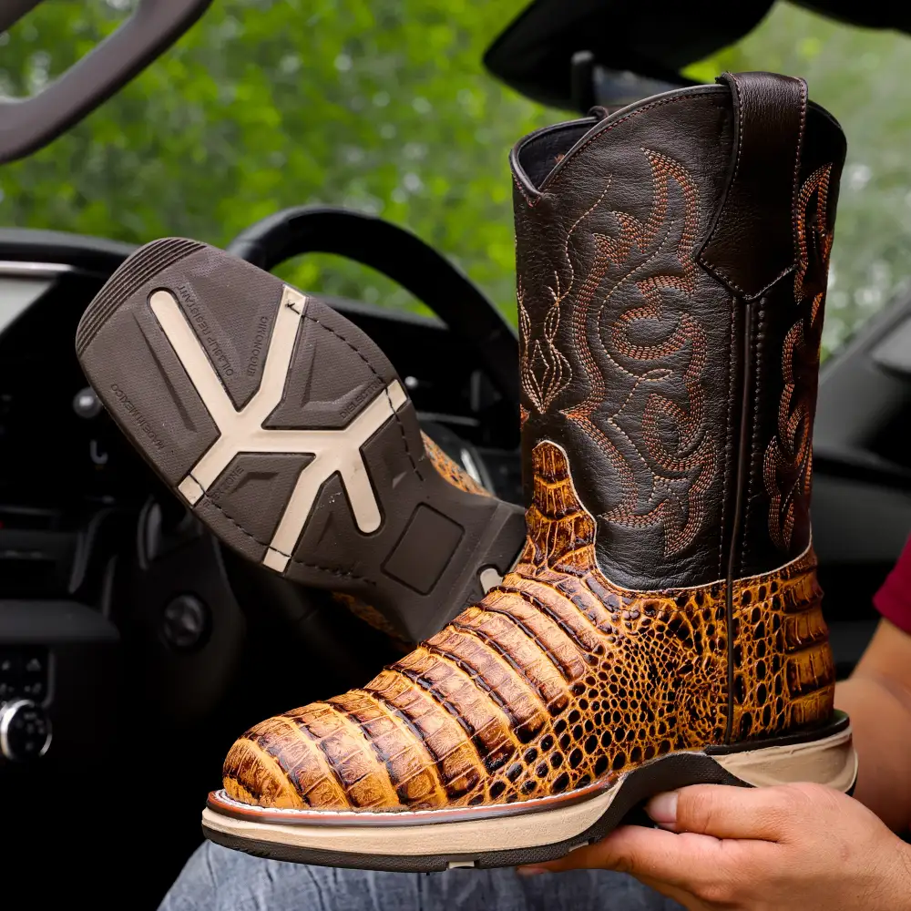 Honey Caiman Belly Leather Boots With 3D Lightweight Sole - Composite Toe