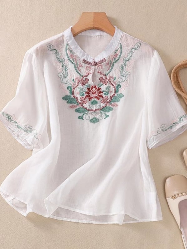 Women Embroidered Cotton Linen Tops- Fast Shipping
