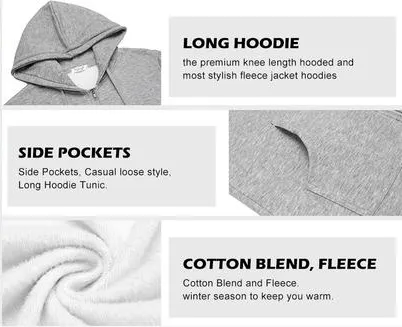 Women Casual Zip up Fleece Hoodies Tunic Sweatshirt