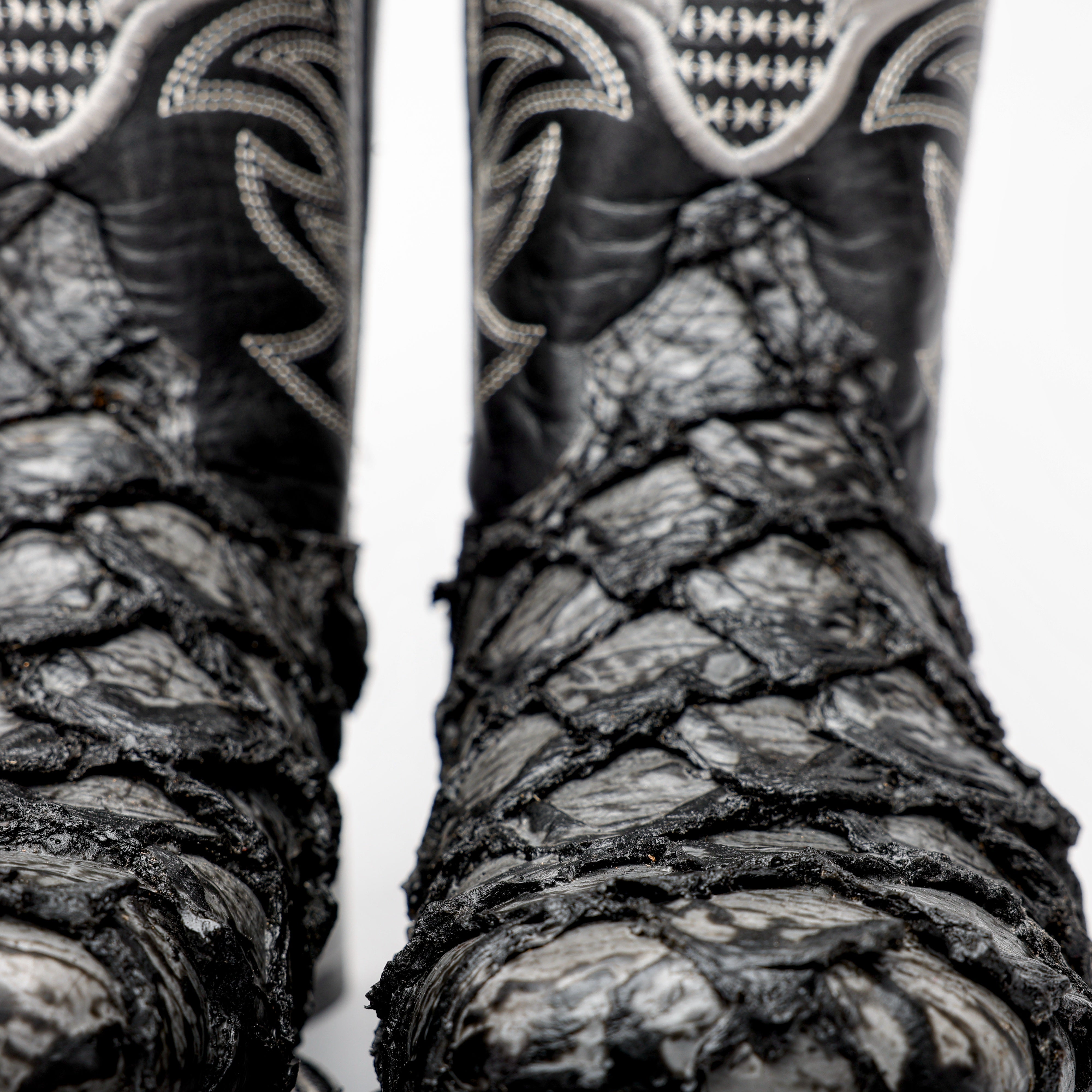 Grey Jumbo Pirarucu Leather Boots - Square Toe