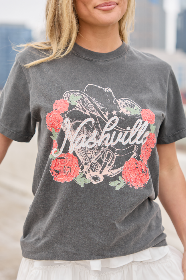 Nashville Vintage Rose Dark Grey Graphic Tee