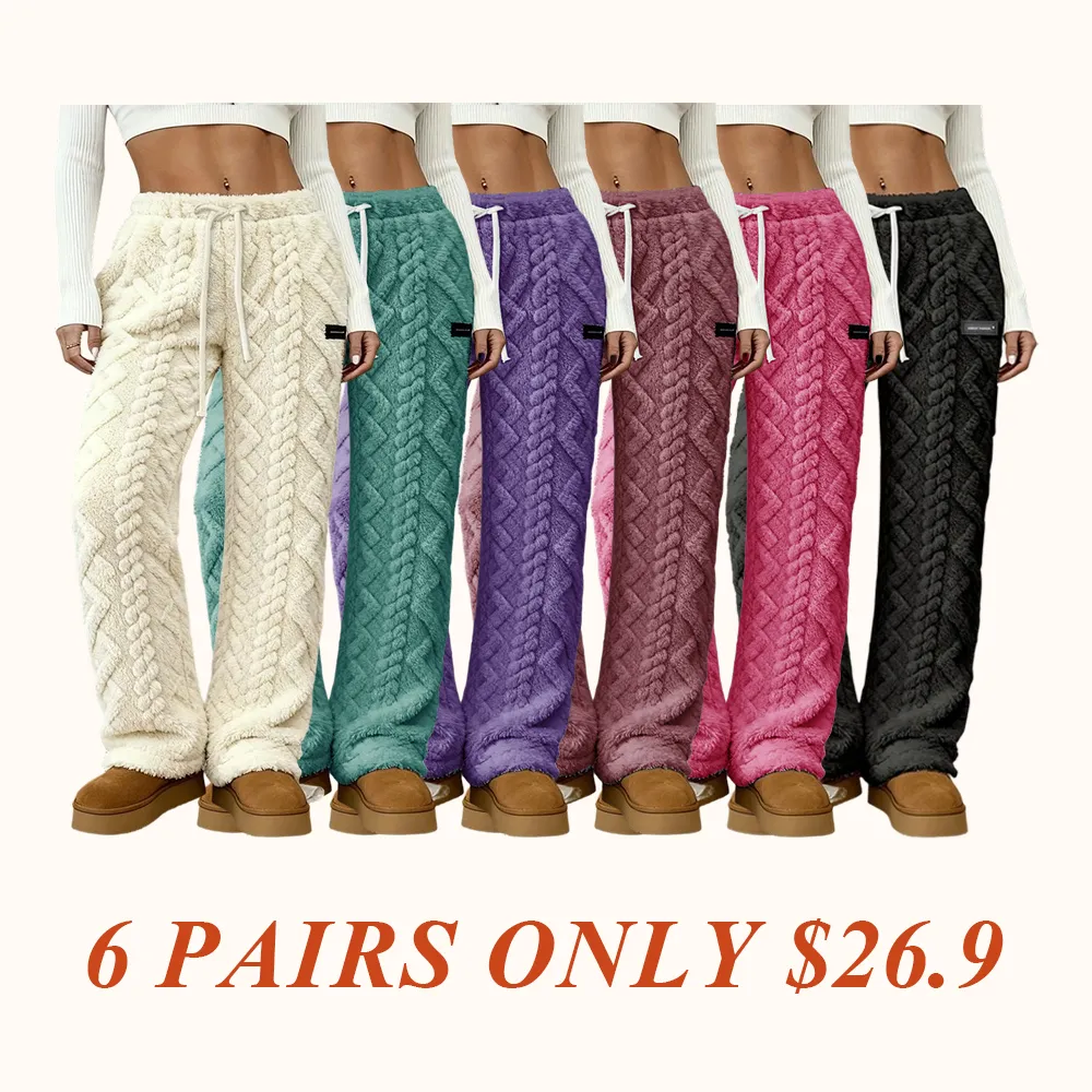Women's Winter Lined Casual Pants - Jacquard Fabric & Drawstring Waist
