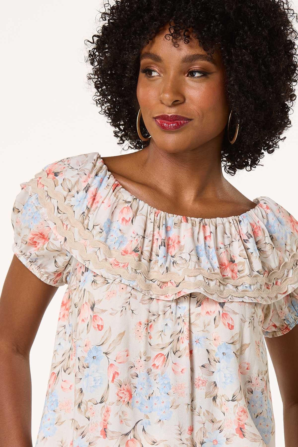 Off Shoulder Ric Rac Floral Top
