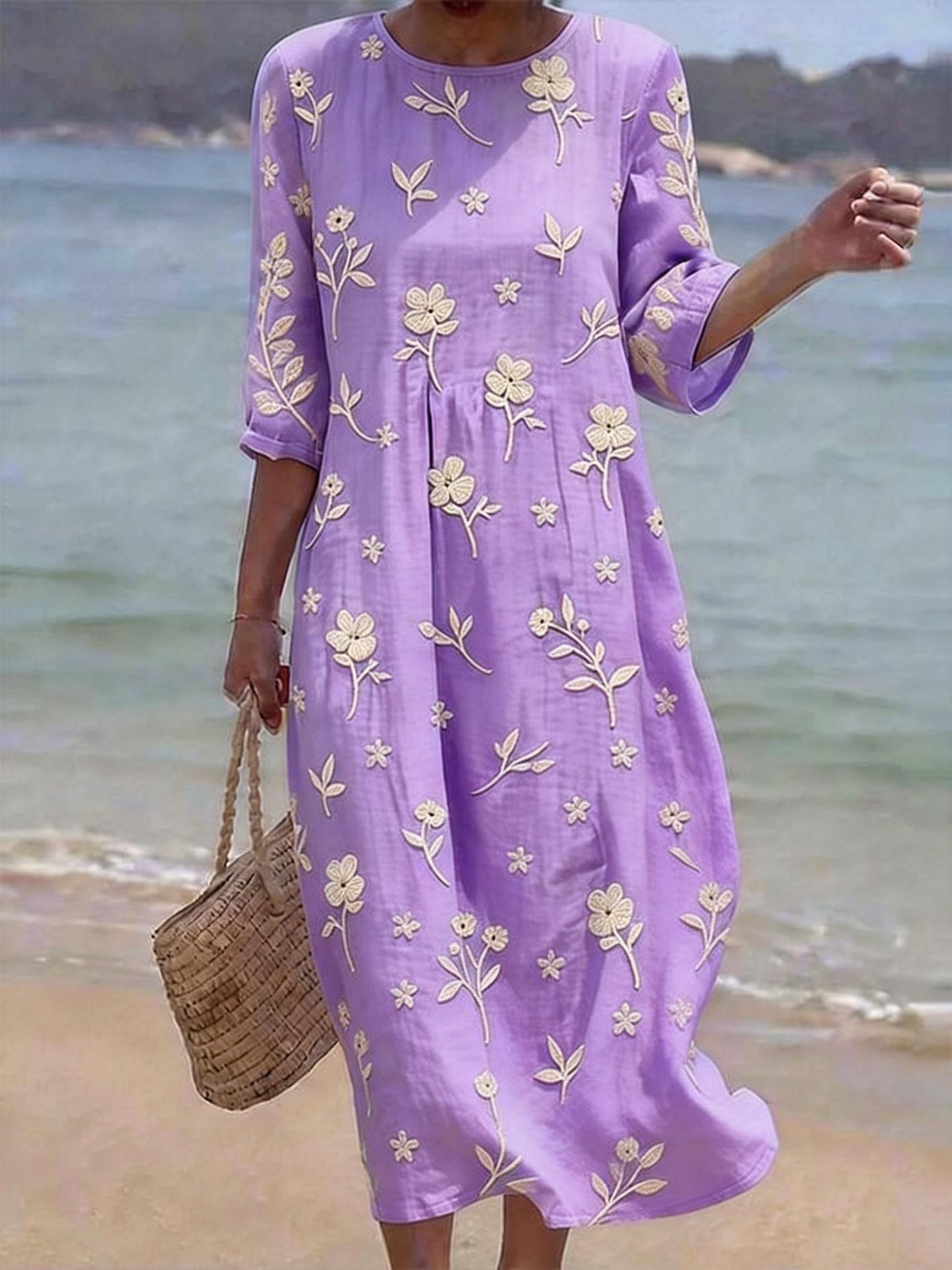 Women's Casual Floral Print Round Neck Dress- Fast Shipping